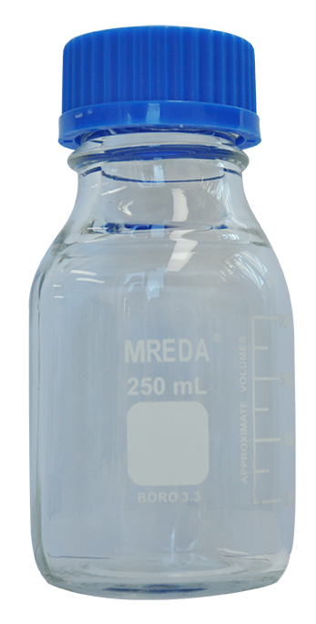 蓝盖试剂瓶,容量250ml,直径70mm,高度138mm,分刻度50-200ml,刻度间值25ml